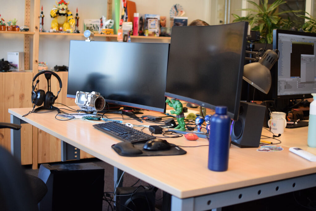 A desk at the Game Bakery office